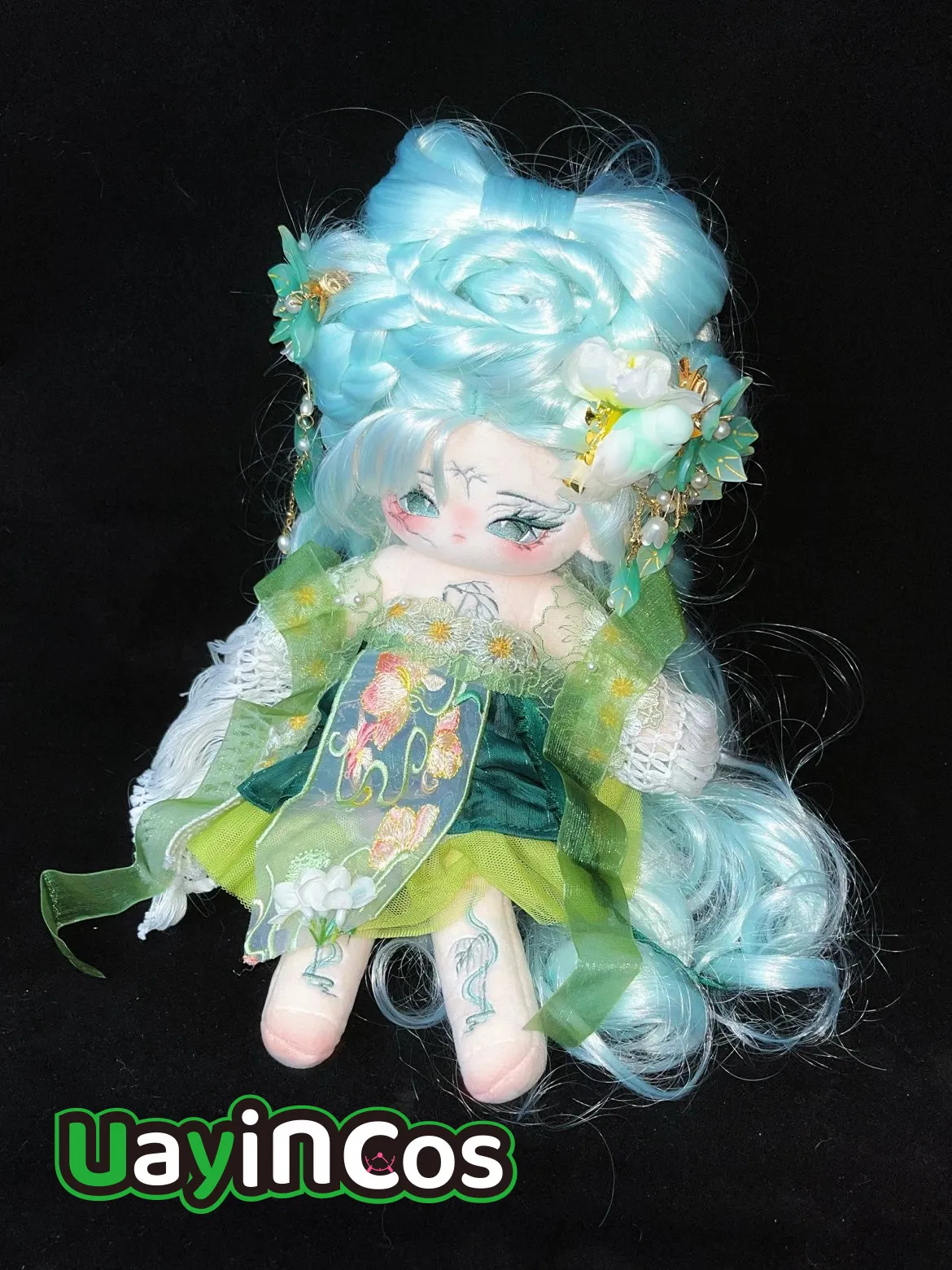 Anime  yu xiao  Angel Princess Fairy Girl Green Wig Hair Stuffed 30cm Long legs Plushies Plush Cotton Doll Body Toy For Kids Gif