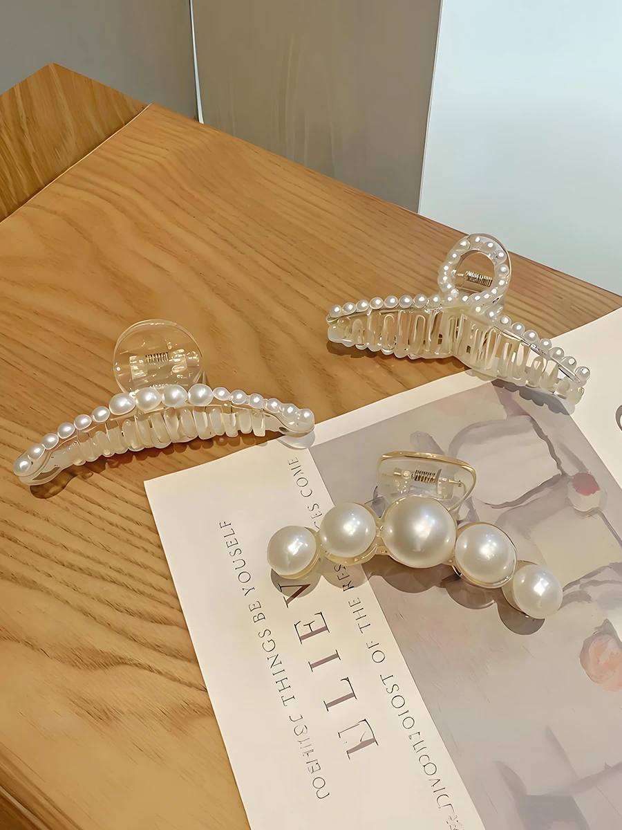 3-teiliges Set Perlen-Haarspangen – Elegante Haarklammer, starker Halt, rutschfester französischer Dutt, Haarschmuck für den Hinterkopf für Damen