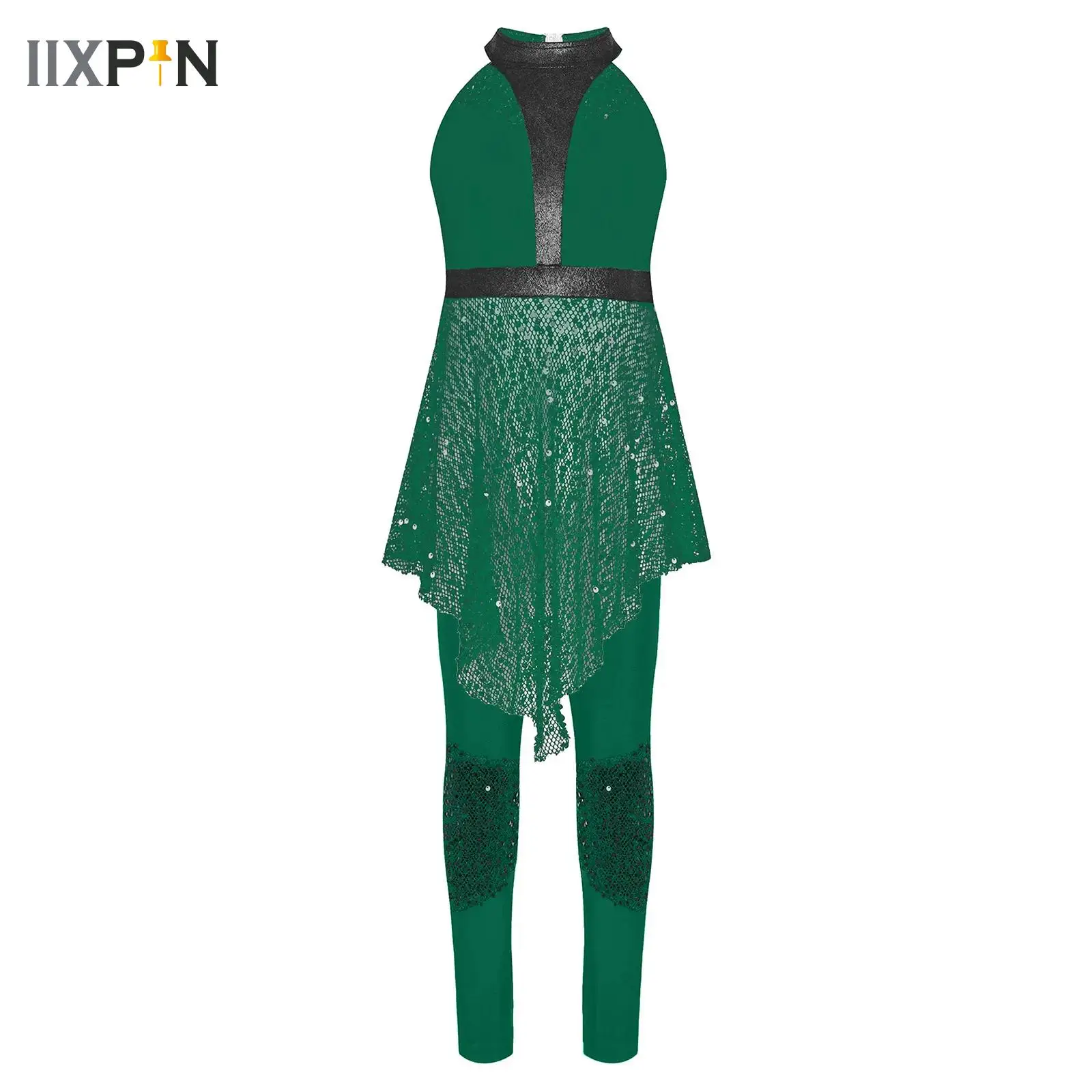 

Kids Girls Lyrical Dance Set Modern Contemporary Costumes Shiny Irregular Hem Dress Top with Pants 2-Piece Ballet Dancer Outfit