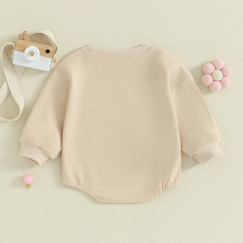 Newborn Baby Spring Autumn Casual Rompers Clothes for Girls Infant Long Sleeve Crew Neck Letter Embroidery Romper Jumpsuits