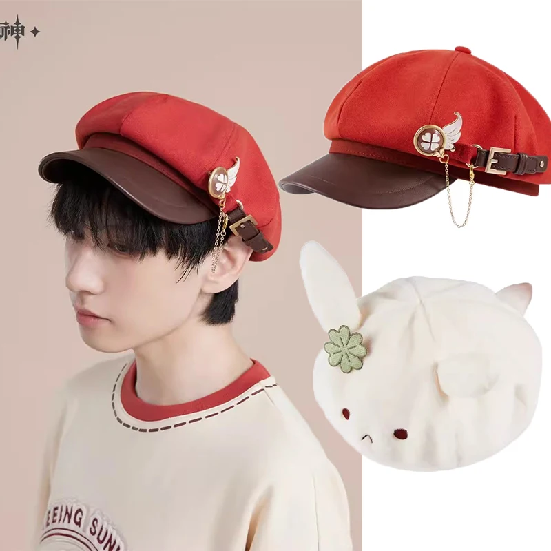 

Anime Game Genshin Impact Cosplay Accessories Klee Octagonal Cap Kawaii Beret 58CM Adjustable Hat Couple Gift