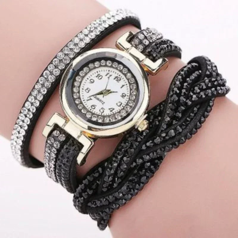 Reloj de cuero con correa larga para mujer, relojes de cuarzo con diamantes de imitación, pulsera informal, regalo femenino