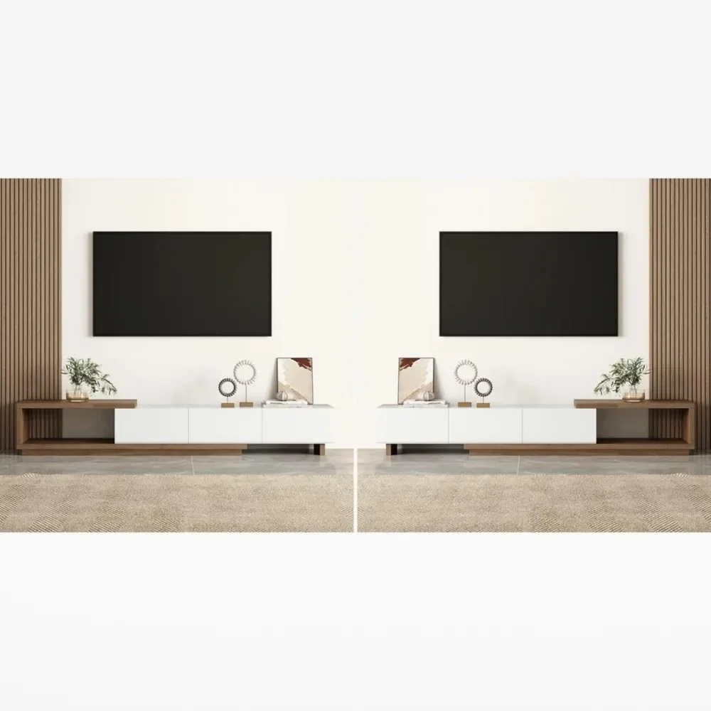 حامل تلفزيون حديث خزانة منتصف القرن طاولة القهوة وحامل تلفزيون مجموعة من 2 مركز ترفيه قابل للتمديد لغرفة المعيشة #5