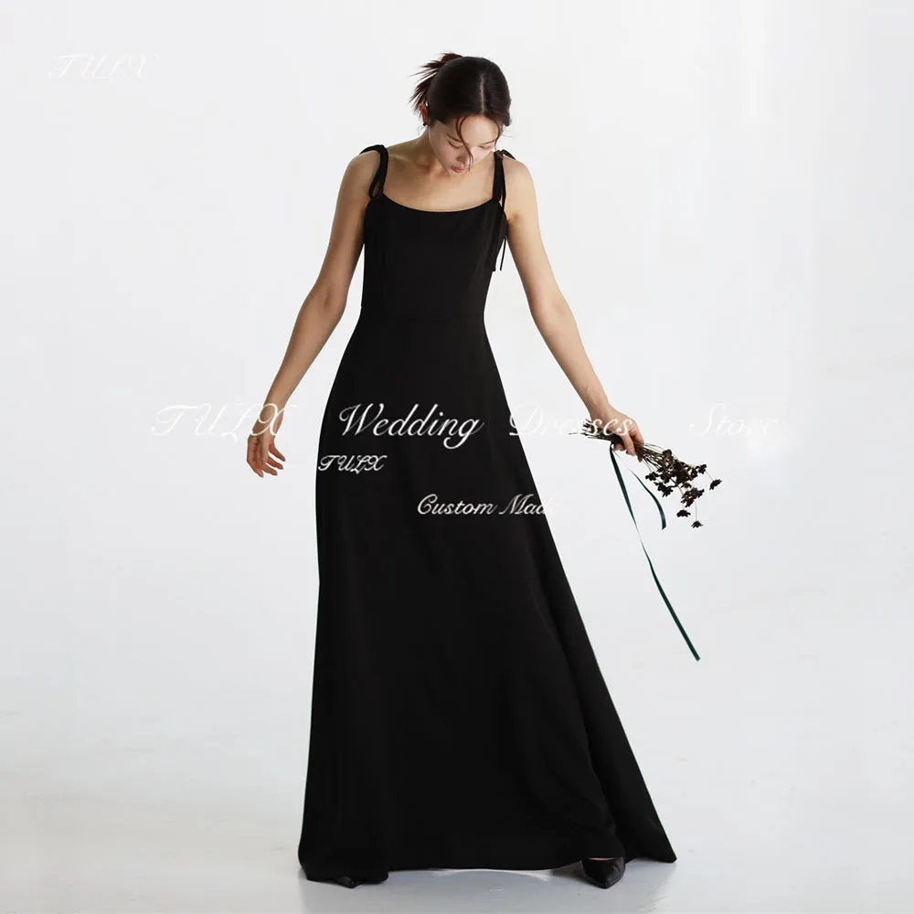 

TULX Simple Black Ivory Spaghetti Strap Korea Wedding Photo Shoot Dress A line Long Bridal Gowns Zip Back 웨딩드레스 Customized 2025