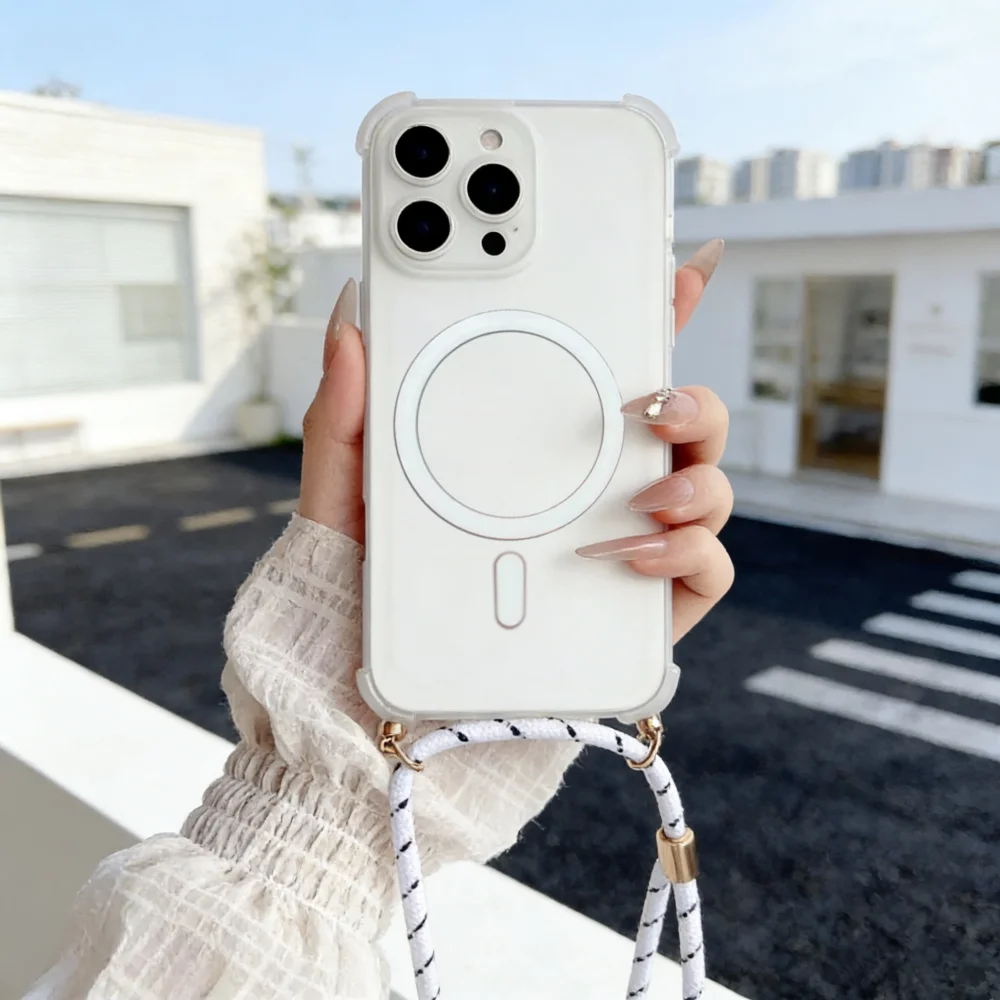 Coque de téléphone magnétique rechargeable mate avec longue corde pour Honor 600 Pro et 600 Lite