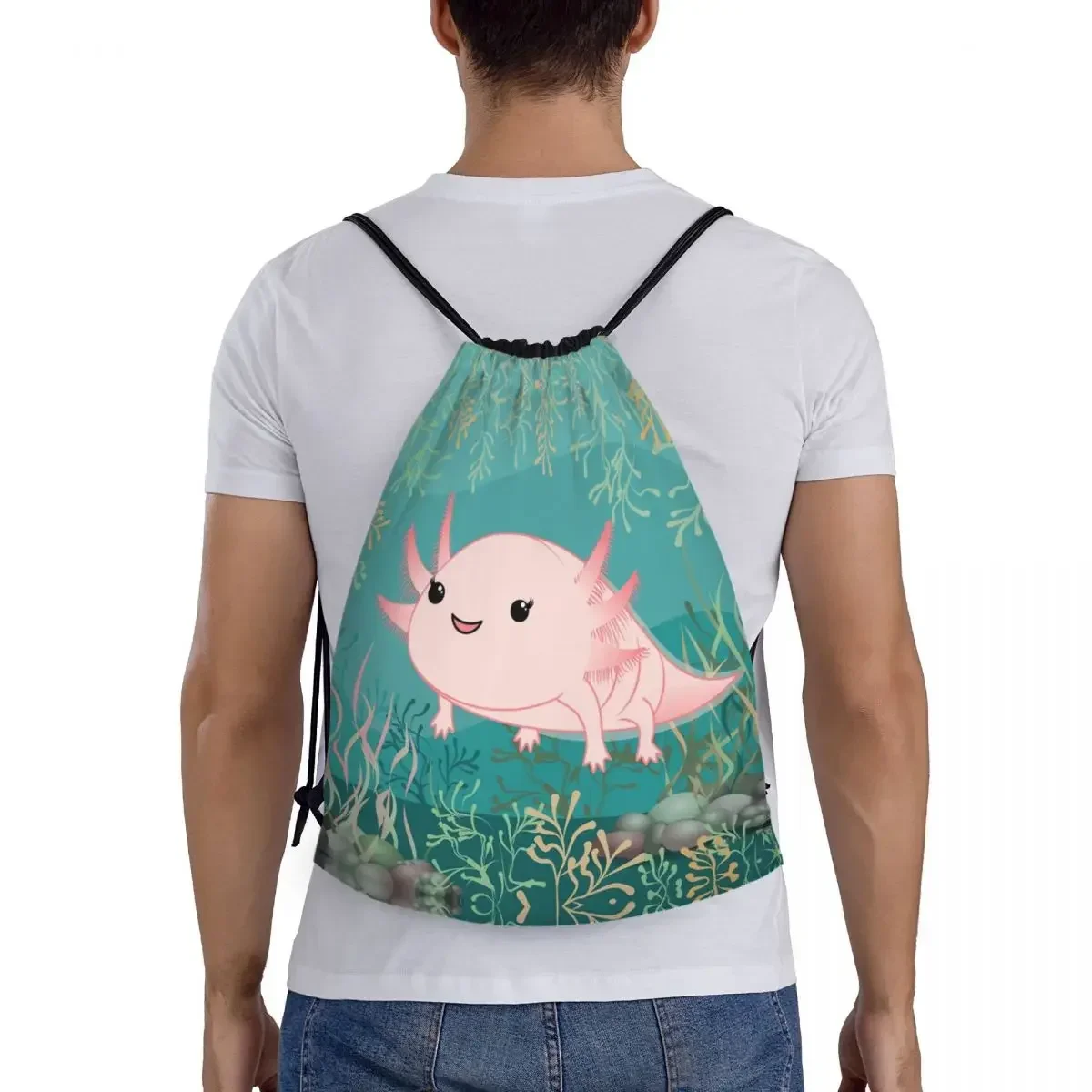 Custom Kawaii Axolotl borse con coulisse per bambini per lo Shopping zaini da Yoga uomo donna Salamander Animal Sports Gym Sackpack