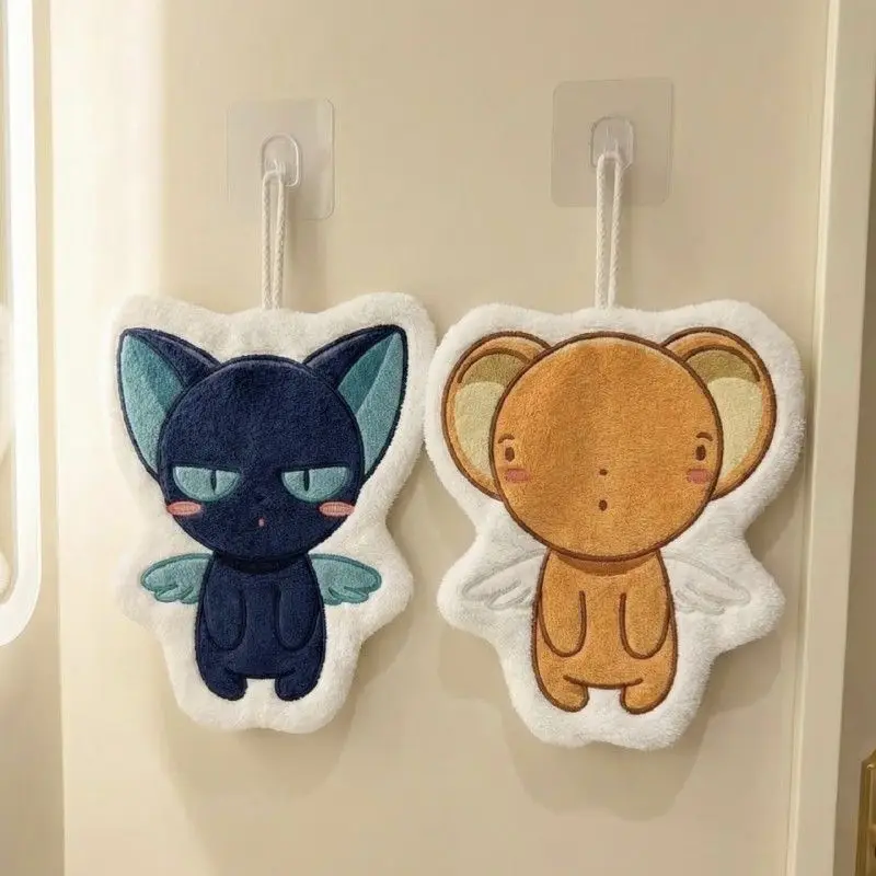 Toalla de Mano de Felpa Coral con Diseño de Sakura y Kero Chan, Decoración para el Hogar, Regalo para Parejas, Artículos de Anime