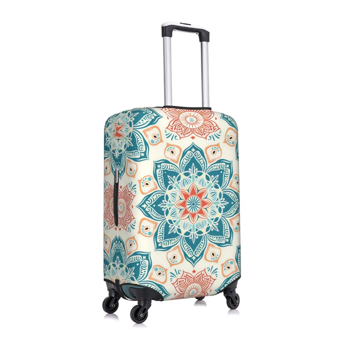 Turquoise Coral Ethnic Mandala Print Suitcase Cover Elastic Luggage Covers Protector for 18-32 inch