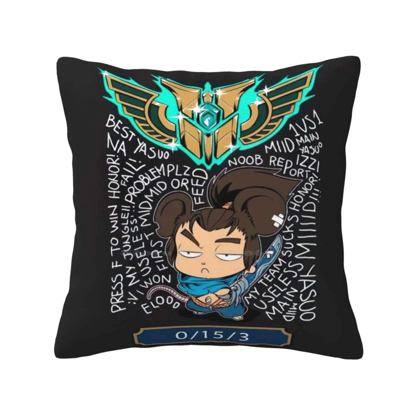 Yasuo T Shirt Pillow Cover Hug Pillowcase Yasuo Middle Feed Ban Troll Mastery Blade