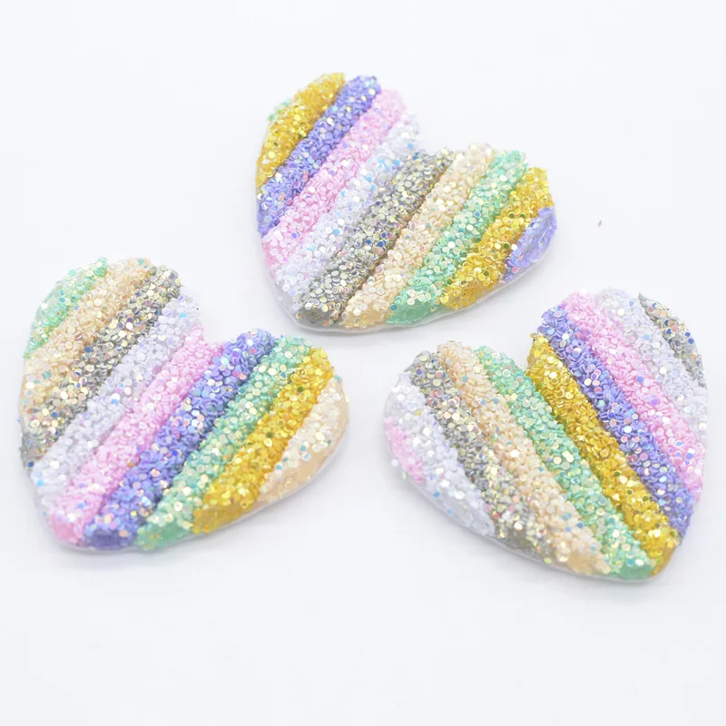 6Pcs 55*50mm Bling Sequin Pipe Rainbow Heart Applique for DIY Clothes Crafts Decor Headwear Hairpin Bow Accessories Patches