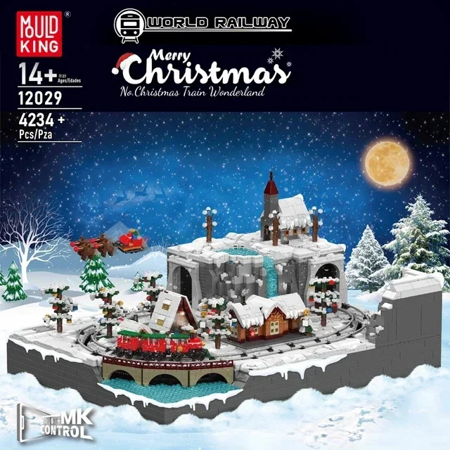 Mould King 12029 MOC Motorized Christmas Train Wonderland Model Building Block Brick Puzzle Assembly Toys Christmas Gift For Kid