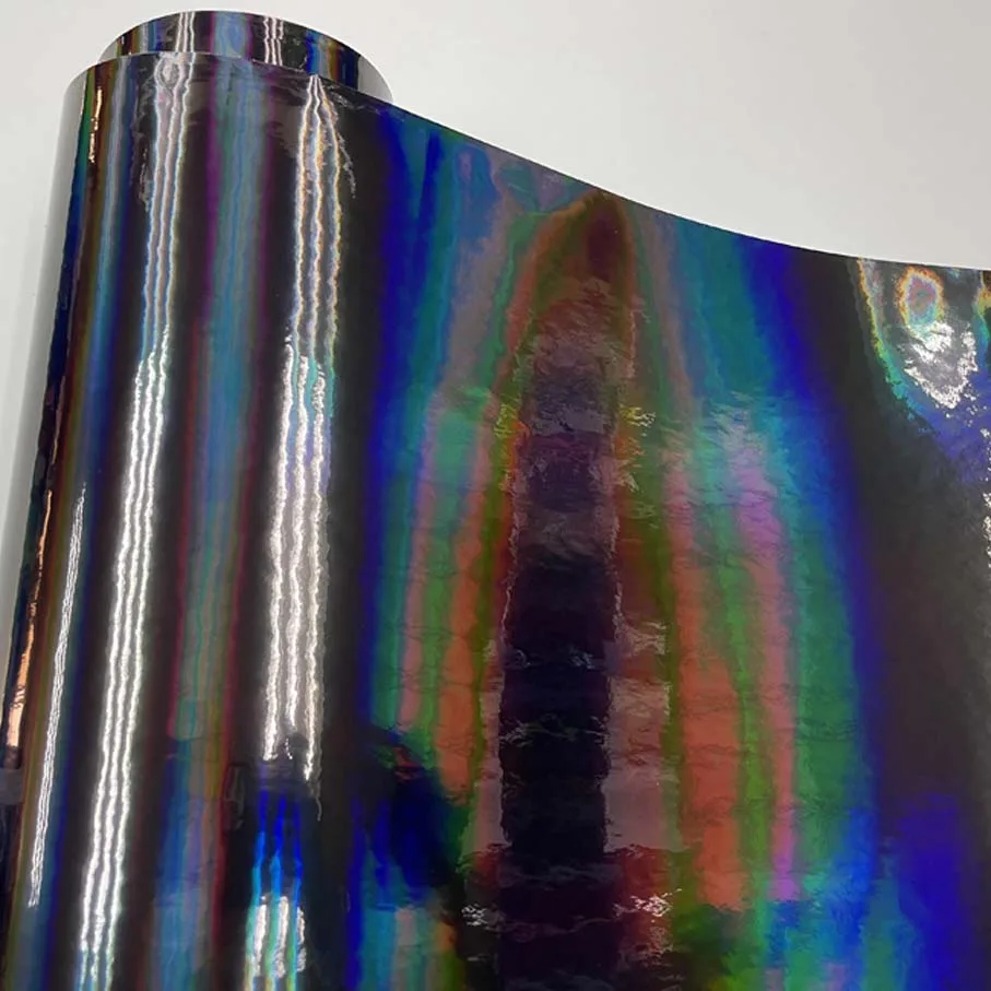 10/20/30/40/50x152CM Premium quality Black Holographic Vinyl Wrap Rainbow Finish Roll DIY Air-Release Adhesive Film