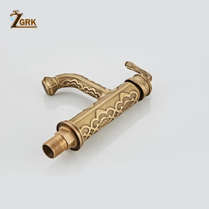 Solid Brass Vintage Antique Banheiro Torneira, Single Handle 360 Degree Swivel Spout, Torneira misturadora de água quente e fria