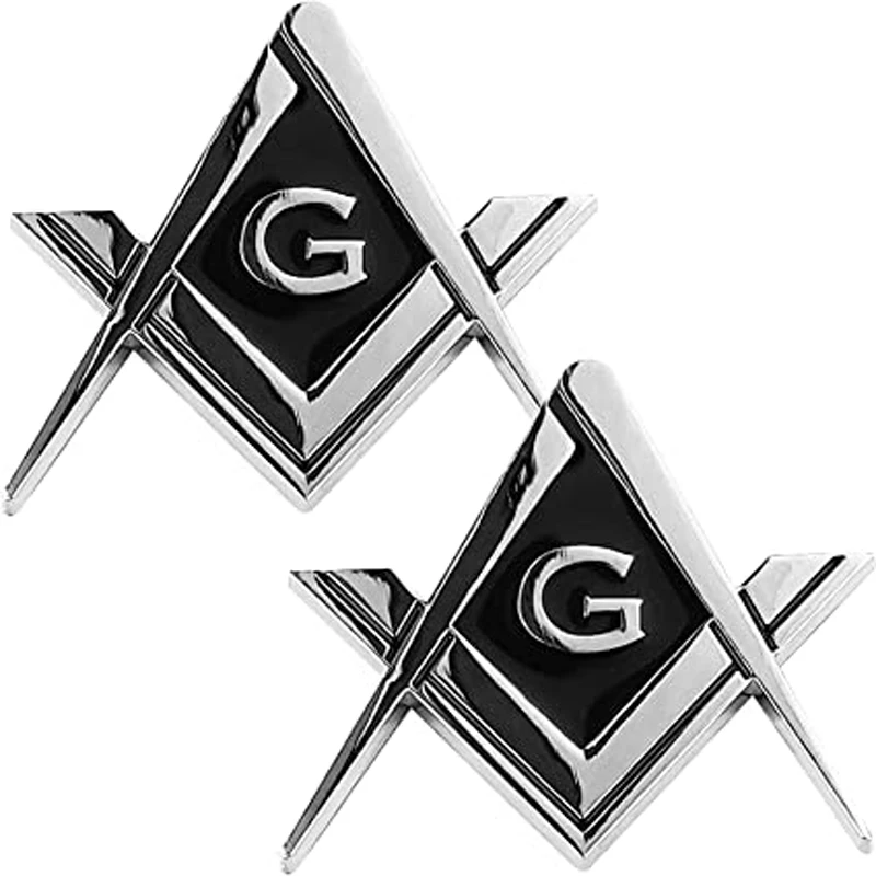 Masonic silver compass and square G symbol car badge with sticker