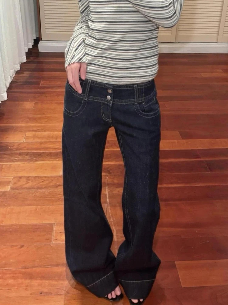 

HOUZHOU винтажные женские джинсы Y2k в американском стиле, мешковатые модные прямые джинсовые брюки в стиле ретро, широкие джинсовые брюки с низкой посадкой, уличные