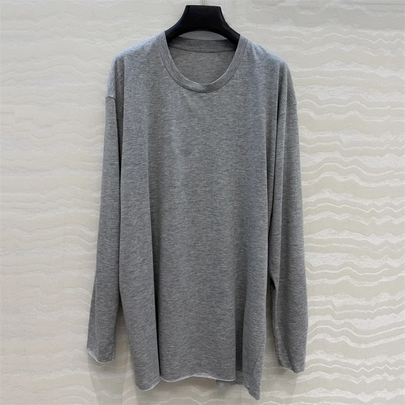 women's t-shirt 2026 Summer New Stretch Knitted Slimming Women's Long Sleeve Top Cotton blend round neck pullover casual tops