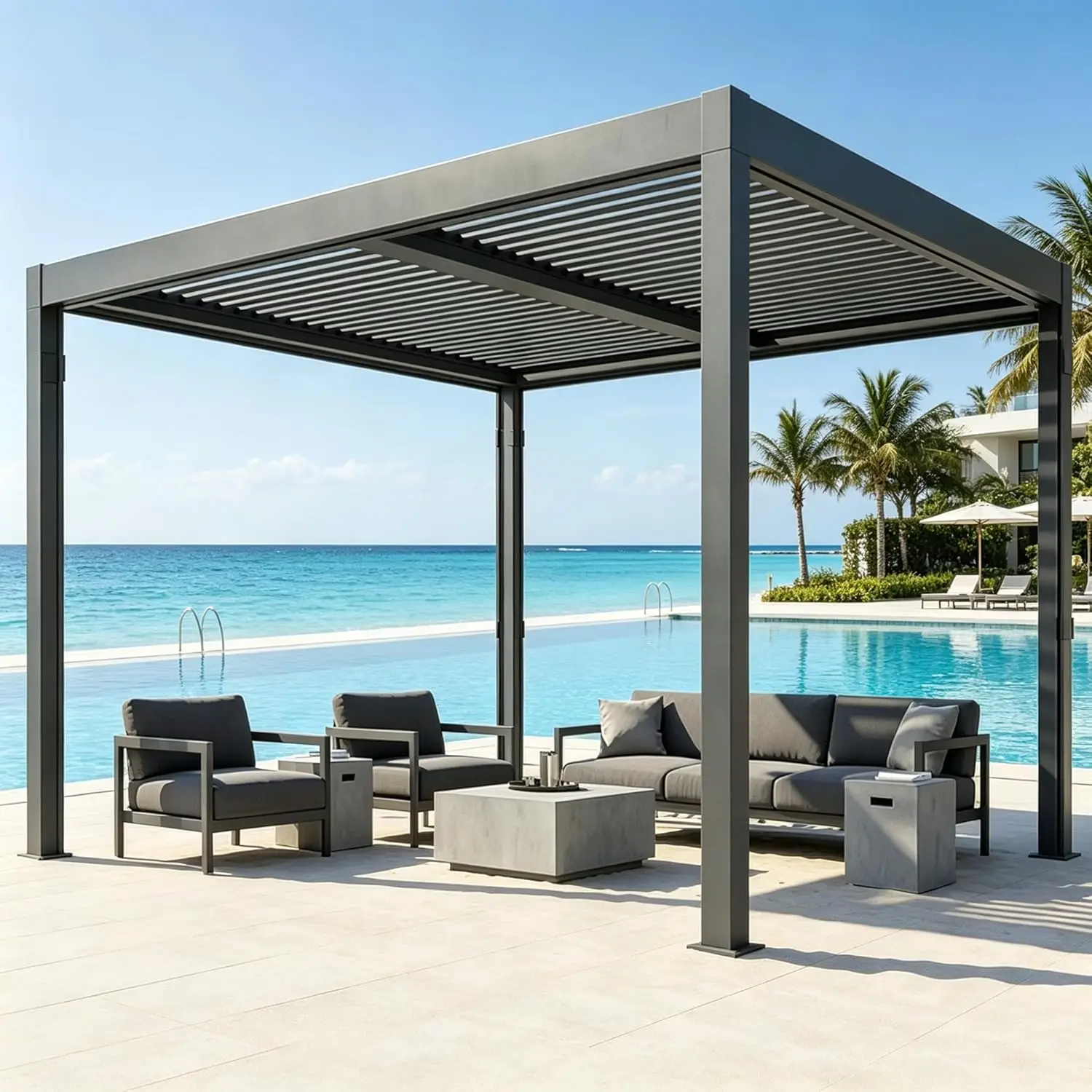 

Louvered Pergola 10x10FT, Outdoor Metal Pergola with Adjustable Louvered Roof, Weather-Resistant Pergola Shade, Custom