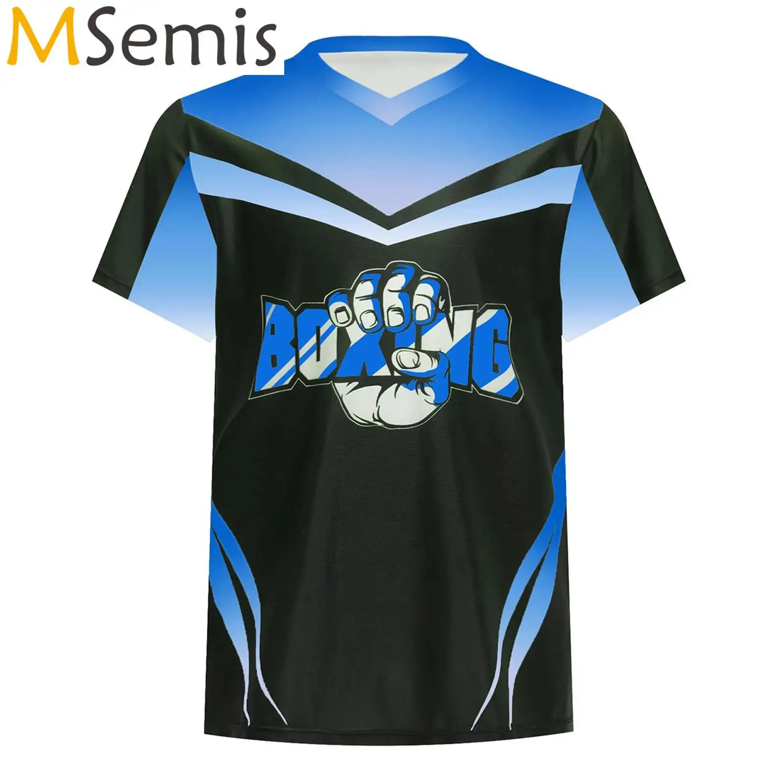 

Kids Boys Boxing Training T-shirt Color Block Letter Printed Fighting Boxing Boxer Costume V-Neck Short Sleeve T-shirt Costume