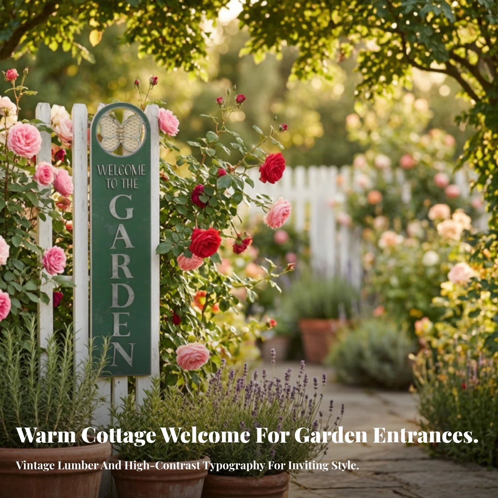 Wooden Sign with Butterfly Motif Weathered Welcome Sign with Raised Lettering Vertical Wall Plaque Decorative for Gardeners
