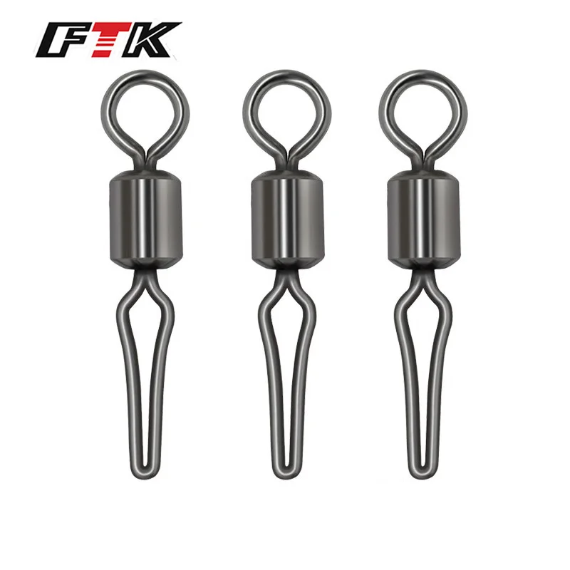 

FTK 50Pcs Fishing Connector Rolling Swivel Stainless Steel with Safety Snap Solid Swivel Ring for Carp Fishing Accessories Pesca