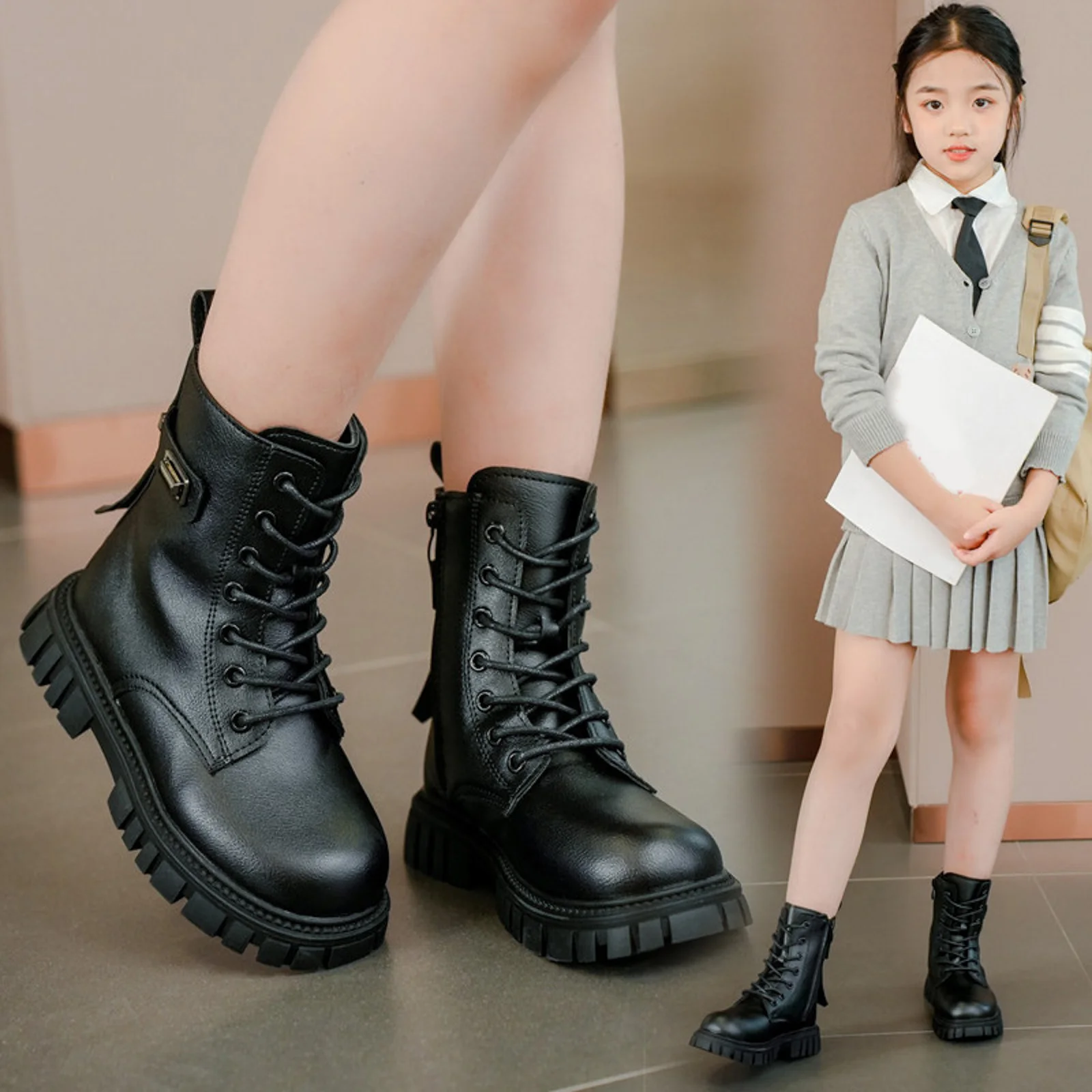 

Fashion Platform Martins Boots For Kids Soft Comfort Sole Lace Up Ankle Boots Casual Wear botas blancas niña