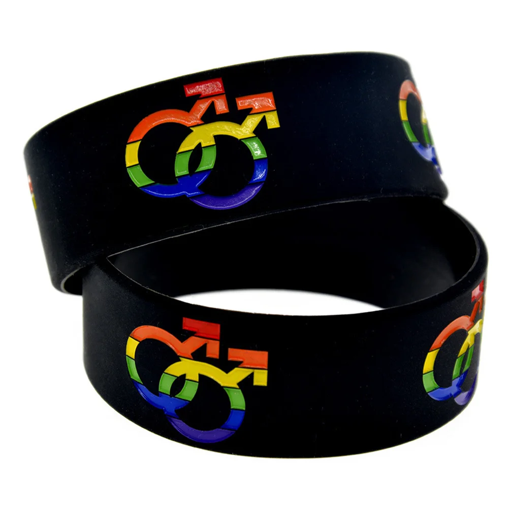 

2Pcs Silicone Bracelets with Gender Symbol Embossed Rainbow Pride Band Unisex Comfortable Lightweight Wristband for Daily Sports
