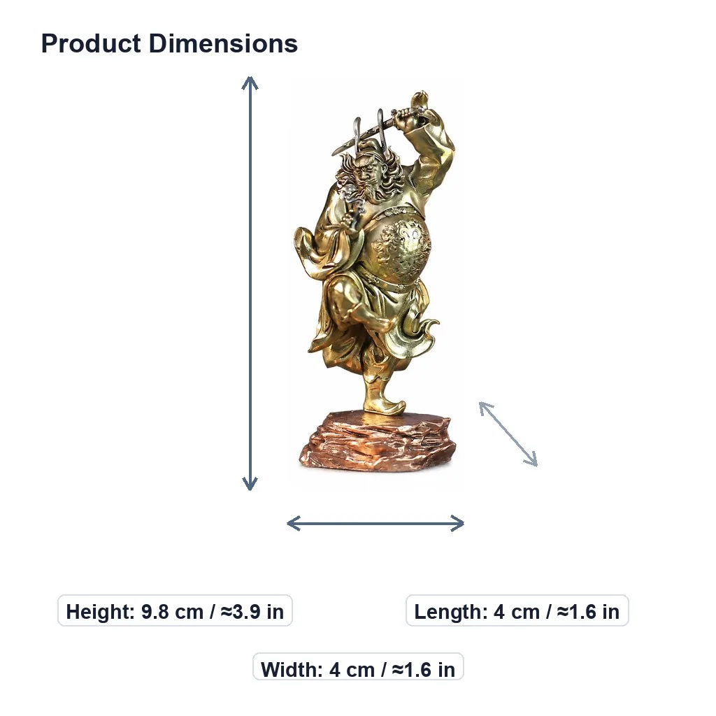 Artisan Handcrafted Brass and Red Copper Zhong Kui Statue for Traditional Chinese Feng Shui Home Office Tabletop Ornament