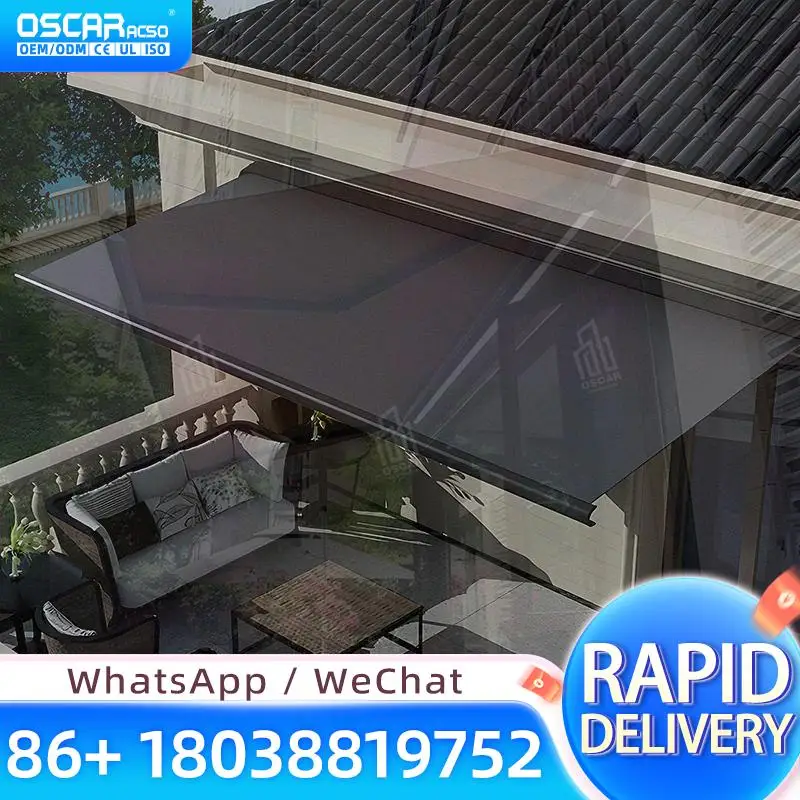 4*3M Motorized Retractable Full Cassette Awning Heavy Duty Canopy Remote Controlled Aluminum Frame PC Material Outdoor Patio Gar