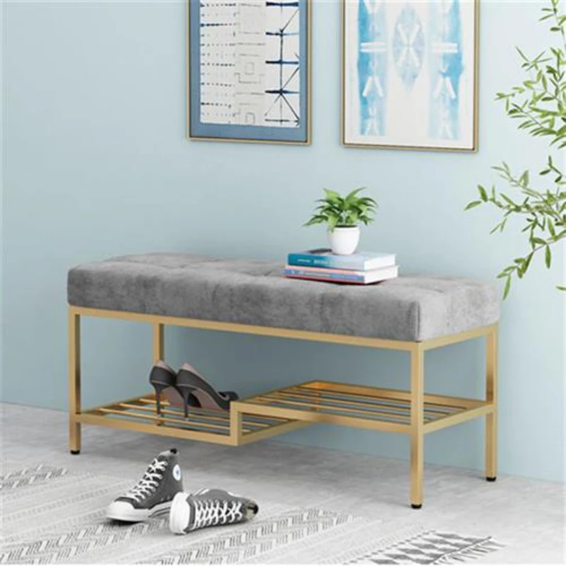 Nordic Shoe rack bench hallway storage shoe changing stool entrance metal organizer shoe shelf soft bench space saving Furniture