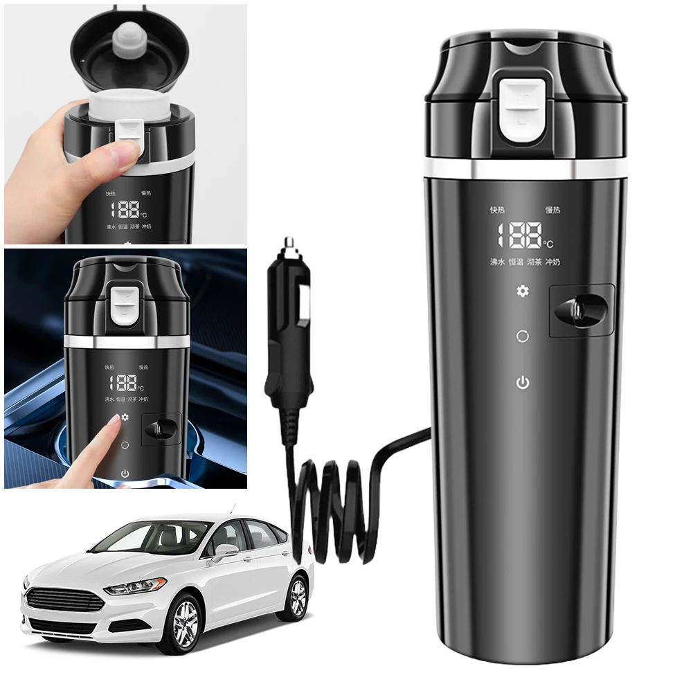 12V/24V Electric Kettle Smart Temperature Control Car Heating Cup Digital LCD Display Travel Coffee Mug Warmer 500ML Cup