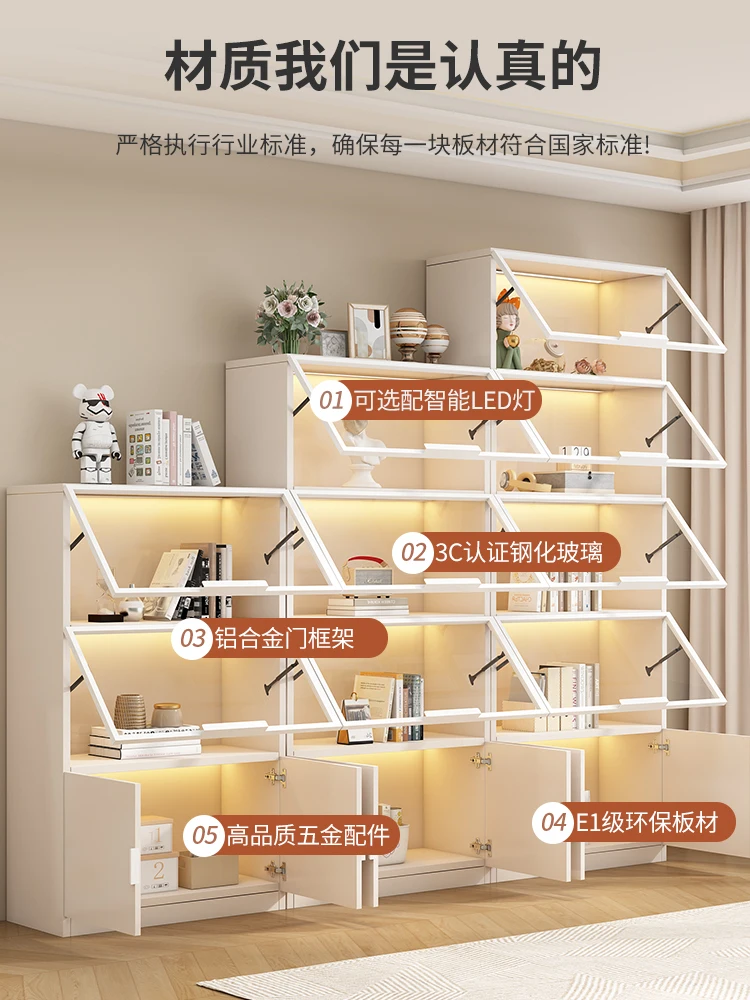 

Cream wind free combination lattice bookcase with glass door dustproof custom living room bookshelf figure model display cabinet