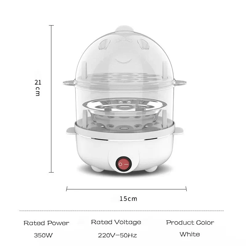 DINRGO 220V Multifunctional Electric Egg Boiler Double Layers Egg Cooker Mini Steamer Poacher Kitchen Cooking Breakfast Machine