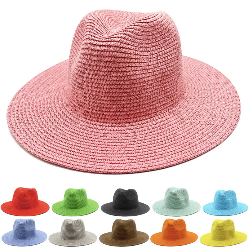 Sunshade Hat Men\'s and Women\'s Summer Panama Wide brim Straw Hat Fashion Colorful Outdoor Jazz Beach Straw Hat