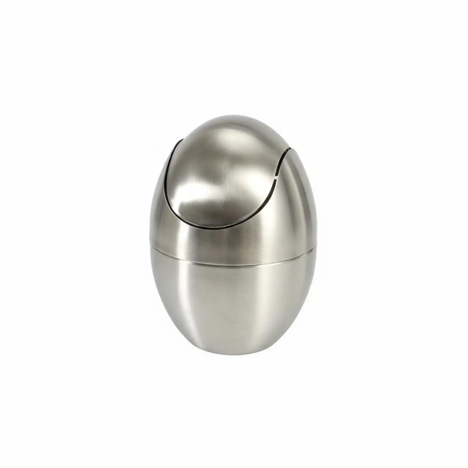 Egg-Shaped Desktop Trash Can Rustproof Swing Lid Tabletop Waste Bin for Bathroom