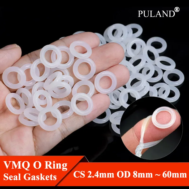 10-200PCS CS 2.4mm OD 8mm ~ 60mm VMQ O Ring Seal Gasket White Food-grade Silicone Rubber Insulated Waterproof Washer Round Shape