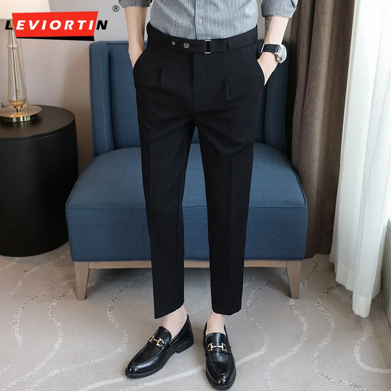 High Quality Autumn Winter Mens Seasons Slim Casual Pants Men Loose Stretch Business Mid Straight Ankle-Length Pants Trousers