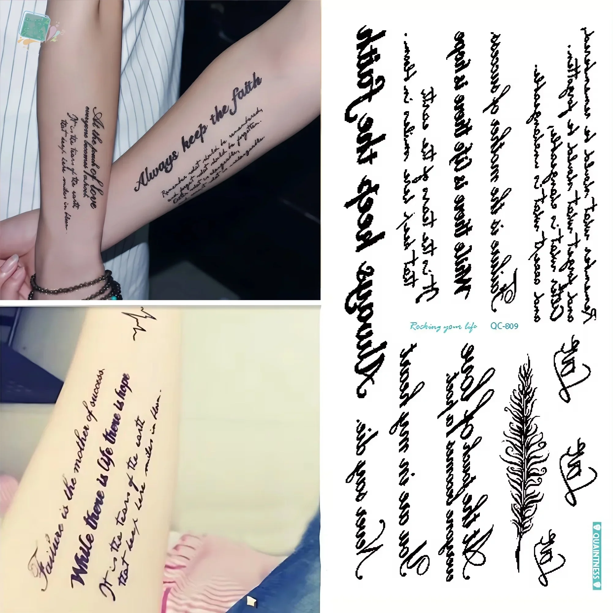 1sheet Adults Fake Tattoos Adhesive Black Arabic Quote Sentence Long lasting Waterproof Tattoo for Shoulder Thigh Clavicle Hand