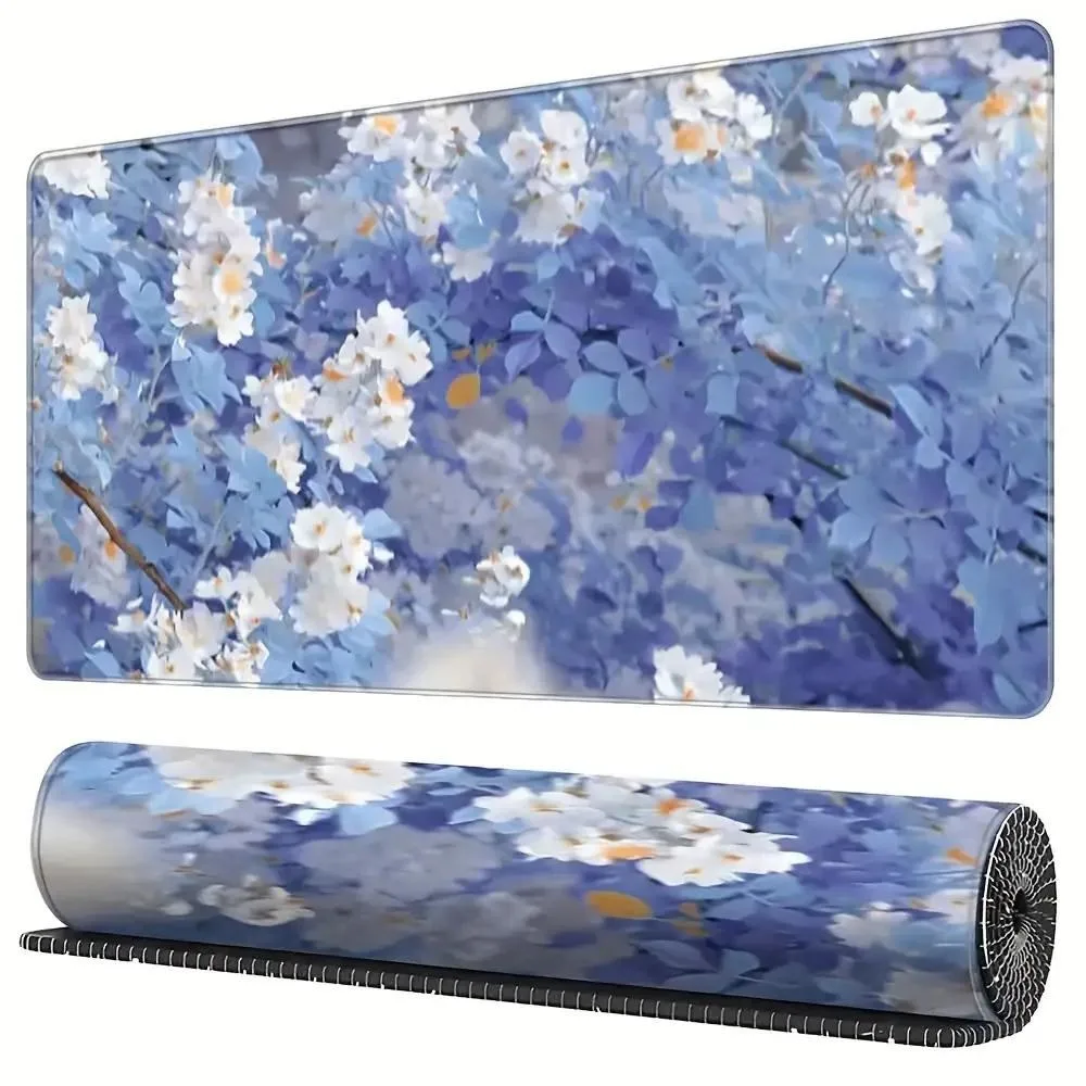 Nappe à motif de fleurs de cerisier bleues, surface lisse avec une bonne résistance au glissement, et le motif de fleurs de cerisier est éclatant, tapis de souris