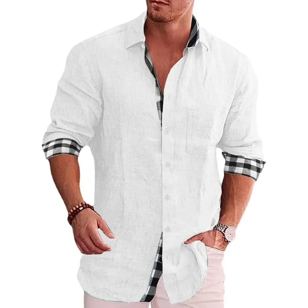 Casual Men's Cotton and Linen Shirt Men's Shirt Long Sleeve 2025 Autumn European and American Foreign Trade Shirt