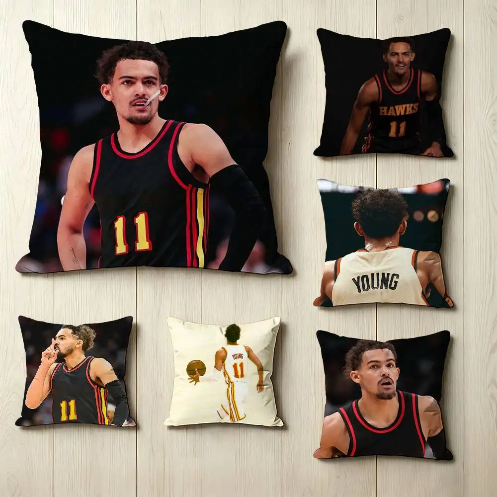 

T-Trae Young Basketball Pillow Case Square Double-Sided Sofa Cushion Cover Bedroom Bedside Pillow