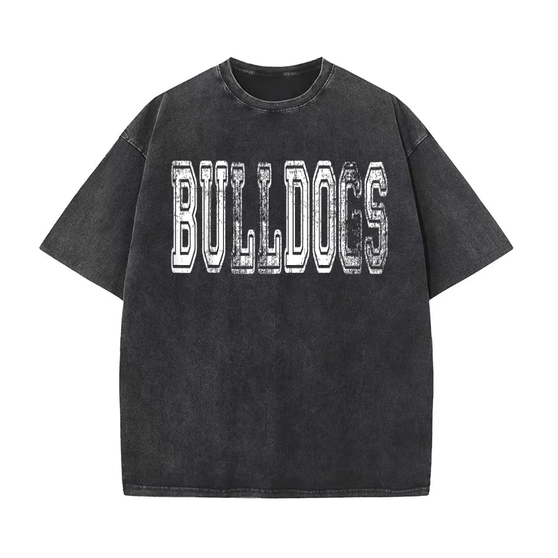 

Bulldogs Mascot Distressed Vintage School Sports Name Fan T-shirt Men's Tee Shirt Short Sleeve Male Clothes Fashion