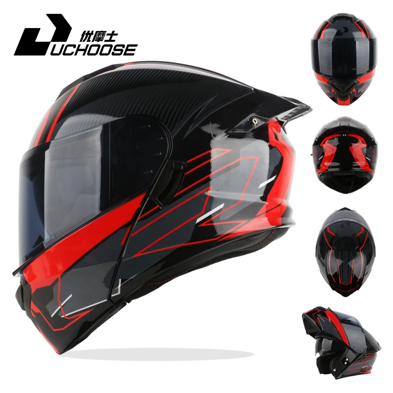 Uchoose DOT المعتمدة خوذات لكامل الوجه تحطم دراجة نارية واقية الرجال النساء الوجه حتى خوذة دراجة نارية مزدوجة الشمس قناع