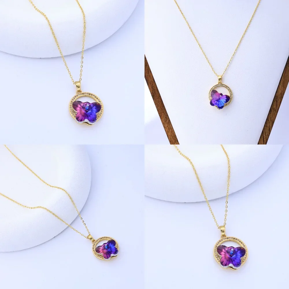 

European and American ins style crystal glass butterfly necklace women's versatile niche design high-end luxury clavicle chain j