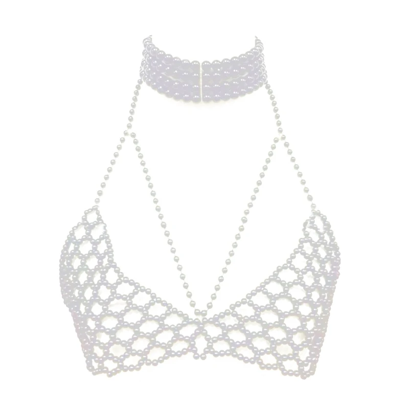 Multipurpose Pearls Embellished Body Chain Bra Beachwear Jewelry Accessory for Fashionable Women Ladies Daily Use