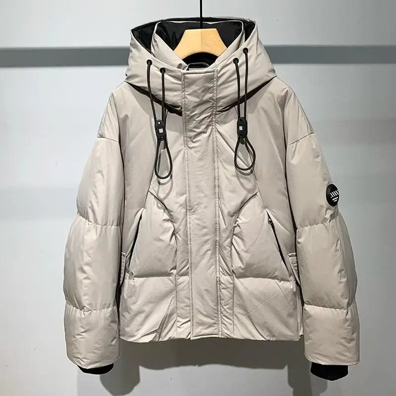 

Зимняя утепленная теплая белая пуховая куртка с капюшоном для мужчин: повседневная, свободного кроя, модная, универсальная, молодежная