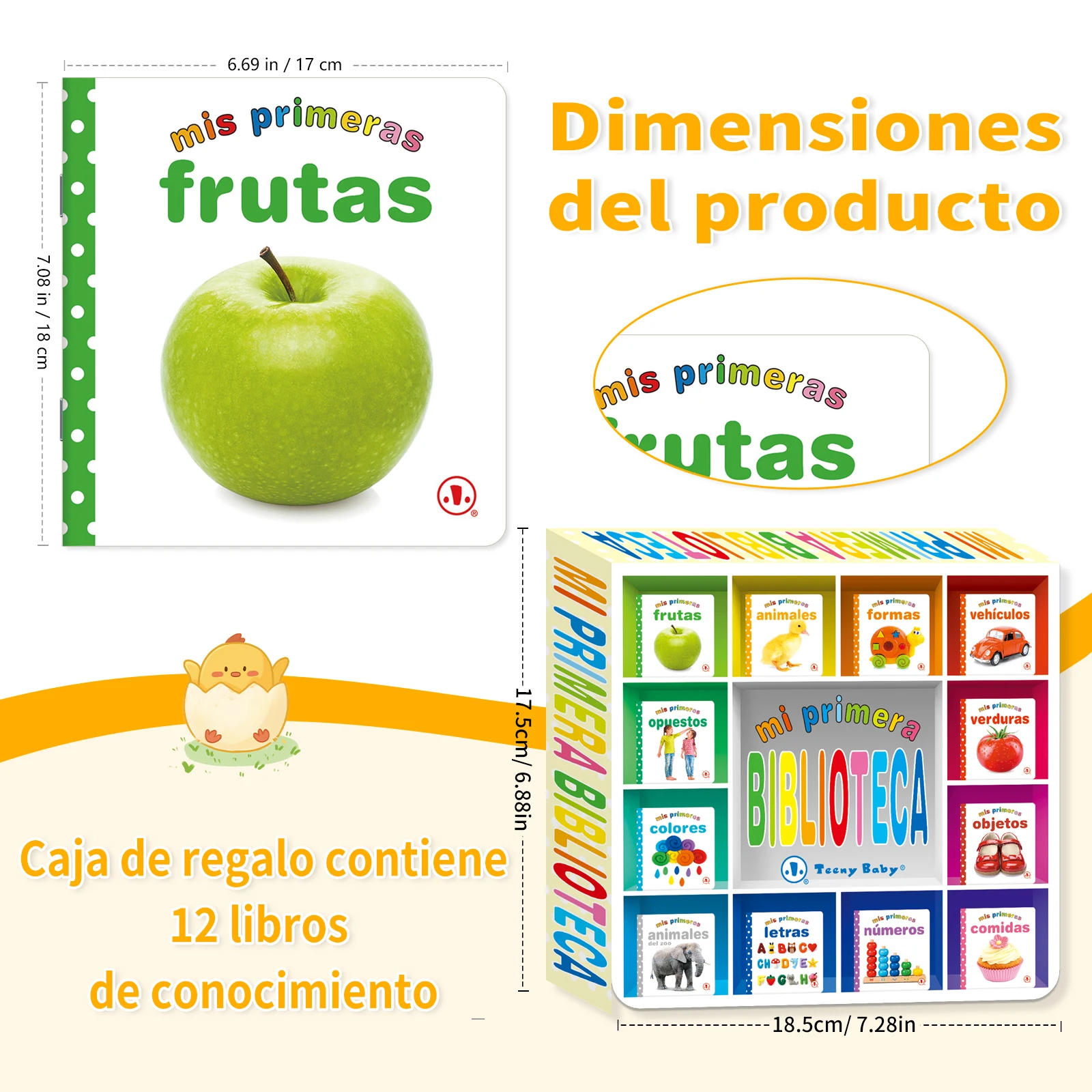 1 Set Of 12 Children\'s Educational Flip Books, Reading Pictures And Words To Improve Baby\'s Cognition Spanish Boxed Set