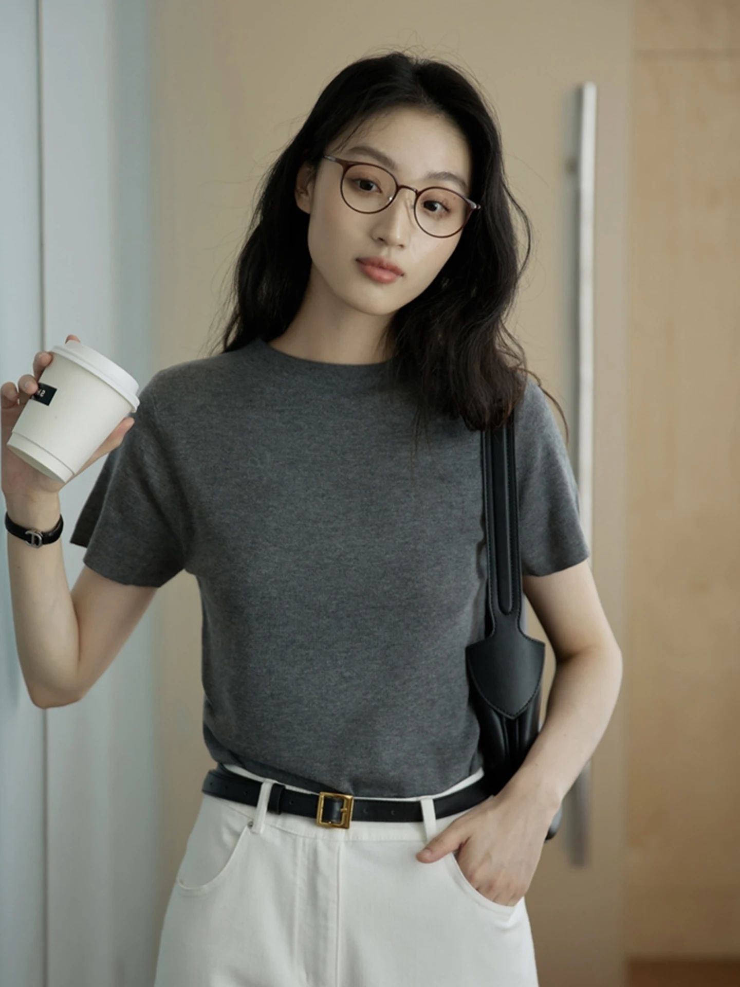 

Корейский дизайн для поездок на работу, простой модный вязаный топ ort Sve, женская основа, верхняя одежда из шелка прямого кроя