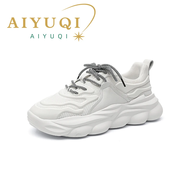 

AIYUQI Sneakers Shoes Men 2023 Summer New Men's Breathable Mesh Casual Shoes Lace-up Thick Soled Small White Shoes Men