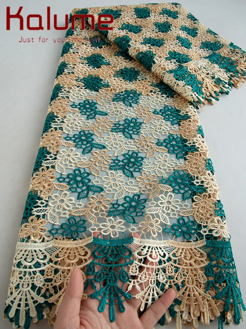 Kalume-アフリカの水溶性刺繍レース生地,ギピュールレース生地,ナイジェリアコードレース,ブライダル縫製,5ヤード,f4249