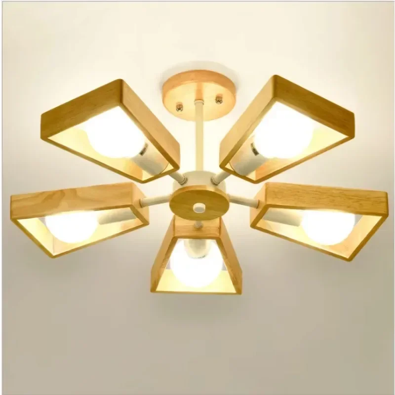 Solid wood wheel fan chandelier living dining room study balcony Scandinavian solid log simple LED chandelie